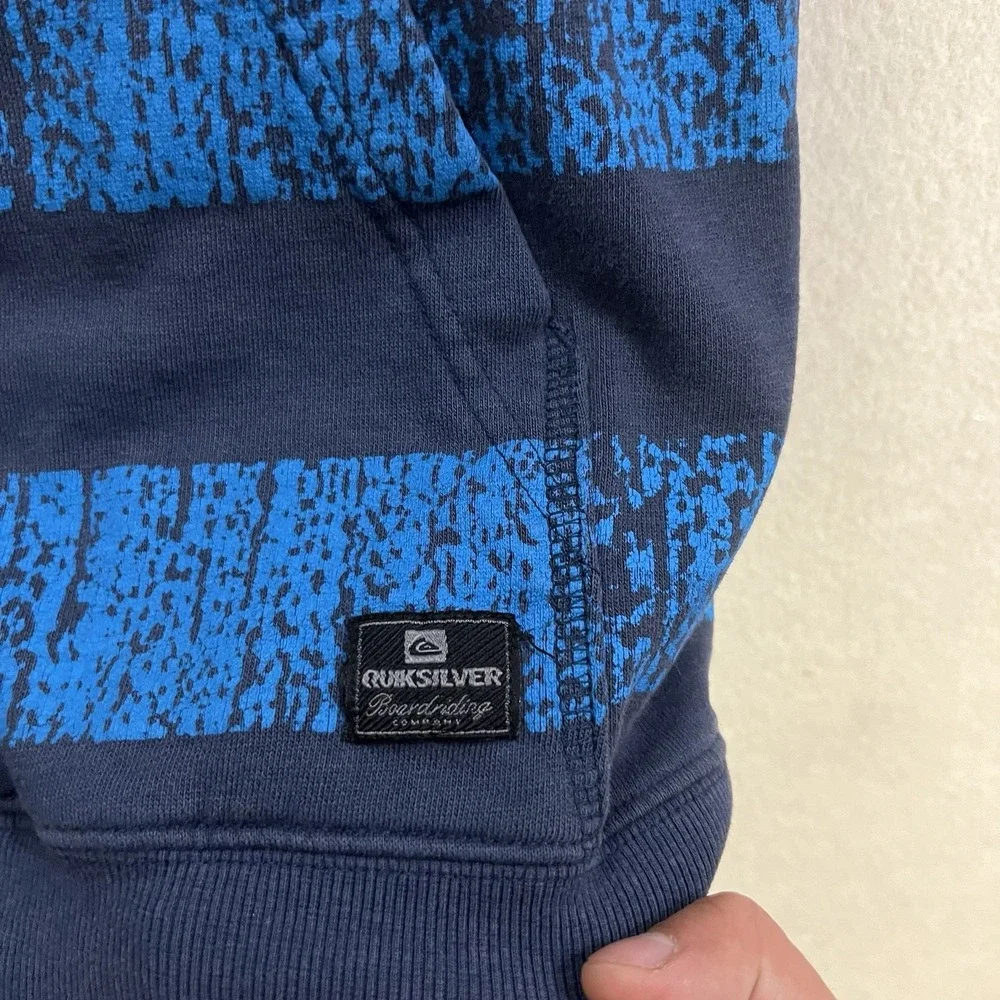 Vintage Quiksilver Hoodie Men's Size XL Blue Striped Skateboarding Surf Y2K